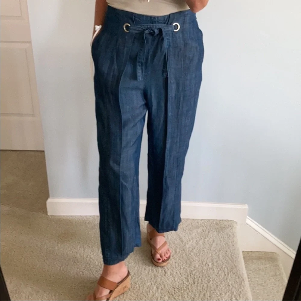 Wide Leg Chambray Denim Pants - Picture 4 of 7
